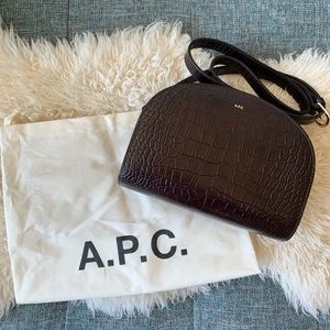 APC Burgundy Croc-embossed Demi Lune Leather Bag